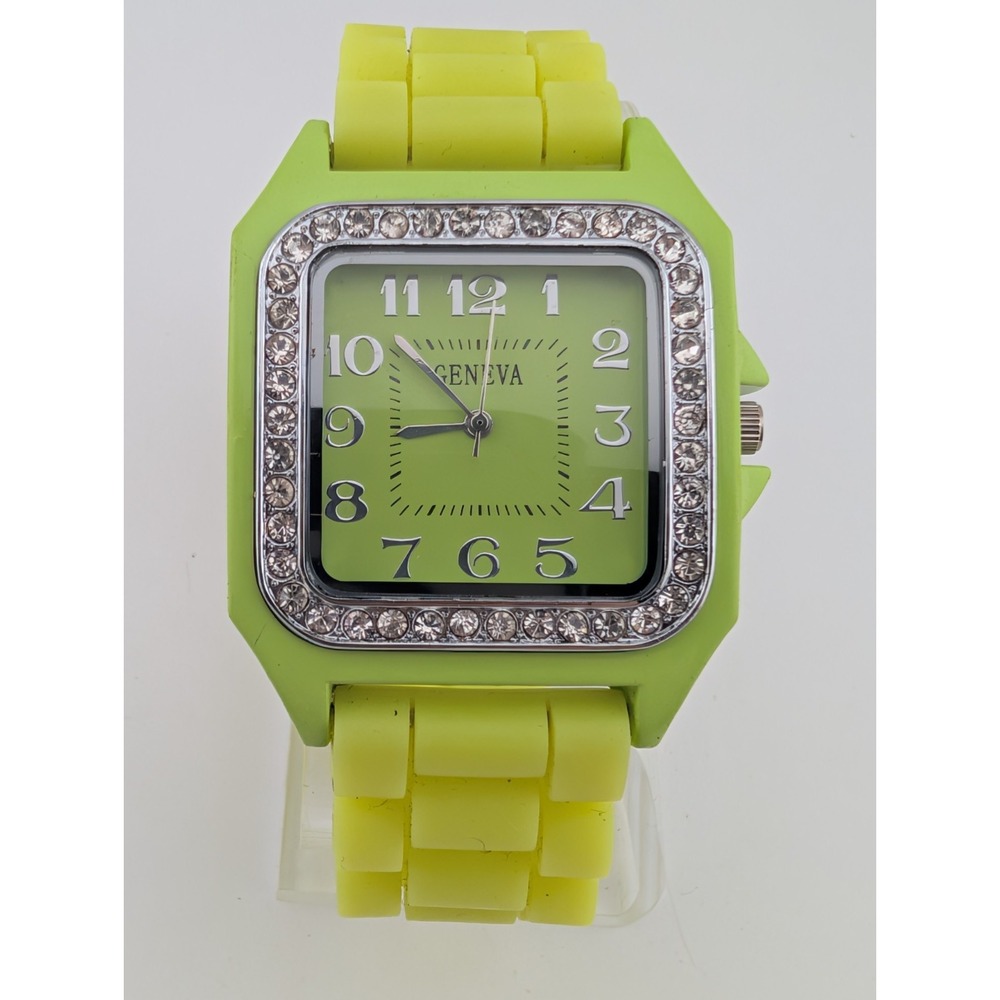 Geneva Women's Watch 38mm Case Lime Green Silicone Band- New Battery